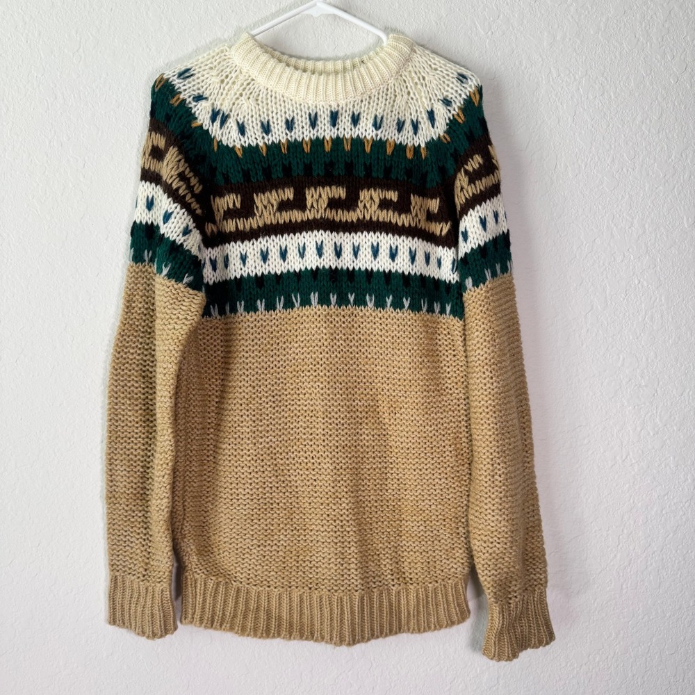 Silton California Vintage Mens Size M Nordic Fair Isle Lodge Chunky Knit